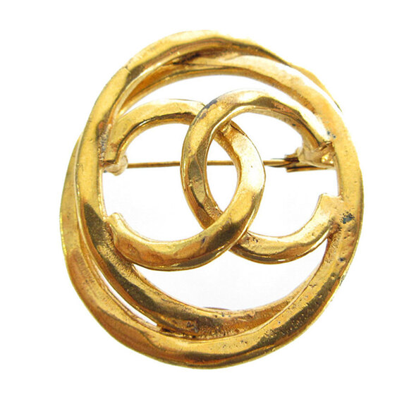 CHANEL Gold Logo Brooch - Picture 1 of 5